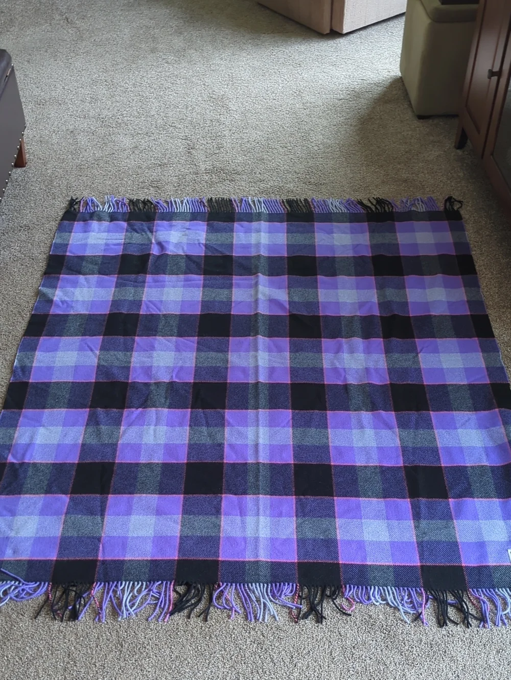 Johnstons Of Elgin The Utility Rug Purple Plaid Scottish Lambswool Blanket Throw